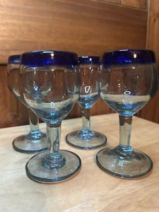 Hand Blown Cobalt Blue Mexican Goblets Each Weight 12 Oz - Picture 1 of 6