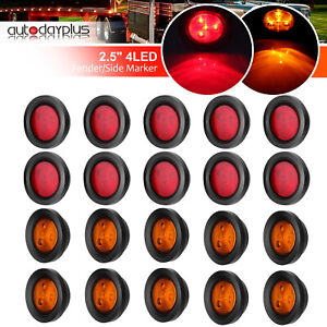 20x 2.5 inch Round Light Truck Trailer Side Marker Clearance Red Amber 4 LED