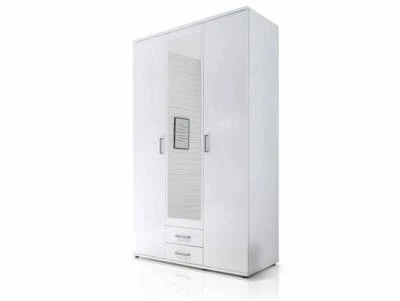 3-türiger Kleiderschrank Schrank Drehtürenschrank KAROLIN Dekor Weiß mit Spiegel - Bild 1 von 3