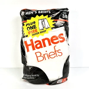 Hanes Briefs 100% Cotton 6 Pk Sealed SZ 38 Vtg 1995 USA + Bonus Boxer Brief - Picture 1 of 6