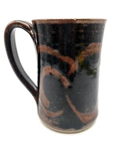 Blue Moon Studio Pottery Mug, Made in Vermont, Black With Brown Abstract Design - Picture 1 of 5
