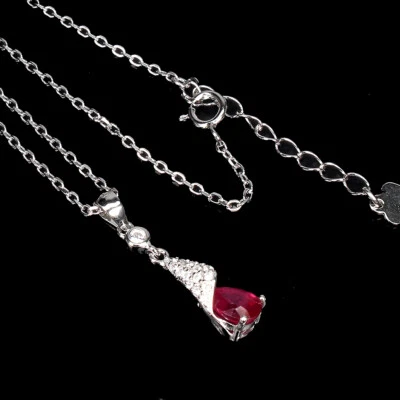 925 Sterling Silver Necklace Pear Ruby 7x5mm Gemstone Jewelry 18 Inches - Image 1 of 4