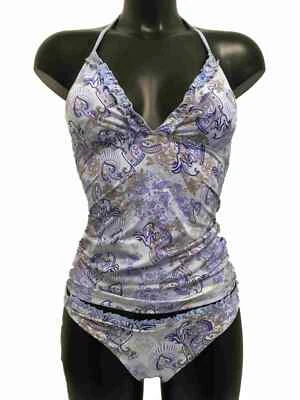 Conjunto Tankini Moontide Azul y Plata Reino Unido 8 Cuello Halter, Almohadillas Extraíbles Traje de Baño Foto 1 de 4