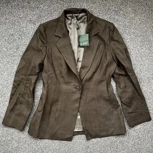 Vintage HOBBS 100% Linen Blazer Jacket Size 12 Made In England Brown BNWT Button - Picture 1 of 13