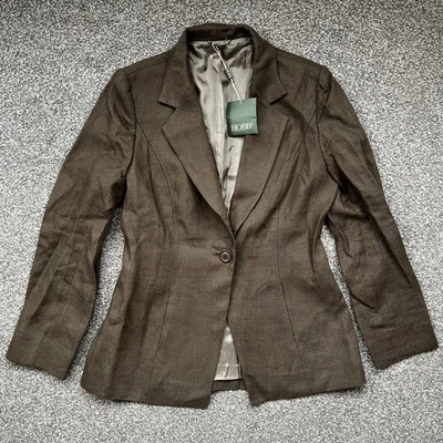 Vintage HOBBS 100% Linen Blazer Jacket Size 12 Made In England Brown BNWT Button - Image 1 of 4