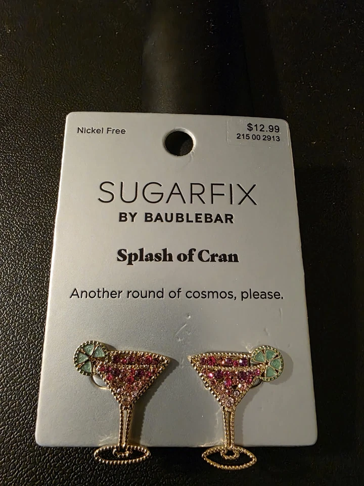 ✨ SUGARFIX by BaubleBar "Splash of Cran" Cocktail Glass Earrings Nickel Free NWT - Image 1 of 1