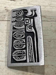 Alice Seely 2000 Pewter Silver & Black Tribal Vintage Brooch Pin Signed - Picture 1 of 4