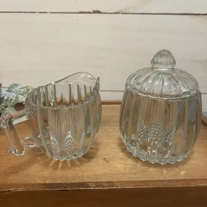 Vintage Jeanette National mit Rippen & Nagelboden Sahne & Zucker mit Deckel Relish  - Bild 1 von 14