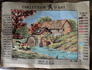 Printed Needlepoint Canvas - Waterwheel - Collection d'Art, Made in EU - STARTED - Picture 1 of 7