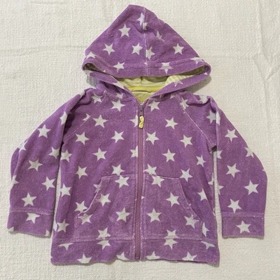 Mini Boden Purple Terry Hoodie with White Stars Yellow Accents Girls 4-5Y Swim - Image 1 of 4