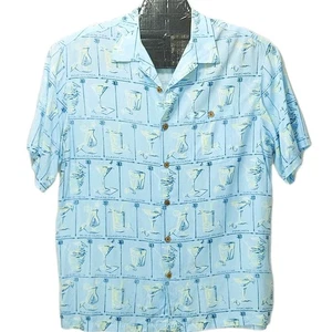 Camisa de campamento caribeña cóctel bebida grande azul tropical hawaiano botones de coco - Imagen 1 de 17