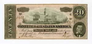 1864 T-67 $20 The Confederate States of America Note - CIVIL WAR Era - Picture 1 of 2
