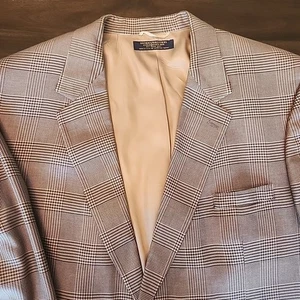 Vintage Brooks Brothers Brown Blue Glen Plaid Herringbone Wool Sport Coat 48L - Picture 1 of 11