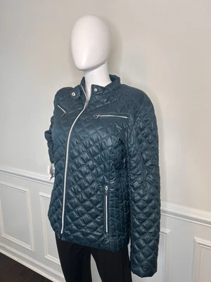 Chaqueta Abrigo Preston & York Para Mujer Acolchada Diamante Verde Talla Mediana Cremallera a Presión Foto 1 de 4
