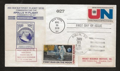 1971 US rocket mail RRI flight XXXI, UN FDC, Apollo 14, Schmiedl - EZ 143C1h - Image 1 of 2