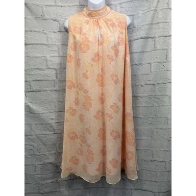 Debut Tent A-Line Party Dress Size 16 Pink Chiffon Tie Neck Floral Cottage Fairy - Image 1 of 4