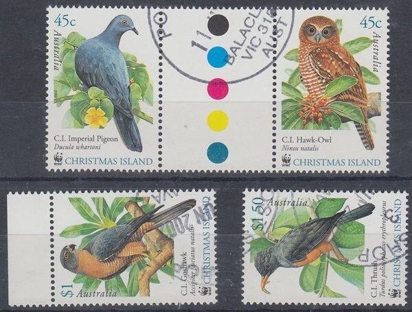 ISLA DE NAVIDAD 2002 WWF SET 4 PÁJAROS BÚHO PALOMA (ID:203/D3351) Foto 1 de 1