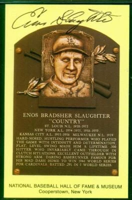 104, Original Autograph of Enos Slaughter (3), HOF Plaque Postcard, Cardinals - Image 1 of 3