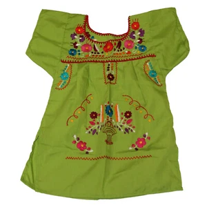 Girls Assorted Colors Peasant  Embroidered Mexican Dress Sizes 1 - 12 years - Picture 1 of 30