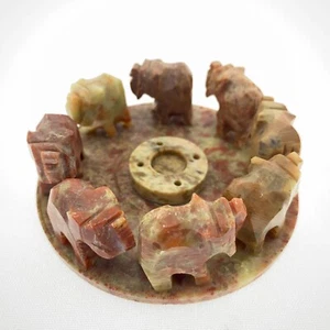 VTG Carved Stone Circle of Elephants Incense Holder Trunks Up 8 Lucky Elephants - Picture 1 of 10