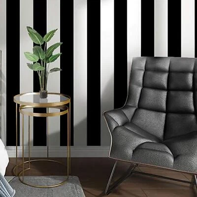 Guvana Stripe Black and White Peel and Stick Wallpaper Self-Adhesive Wallpape... - Image 1 of 4