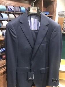 Barutti Suit-34S-Navy Micro Weave-Wool-Slim-28 Waist-BNWT-2 Button-Pick Stitch - Picture 1 of 4