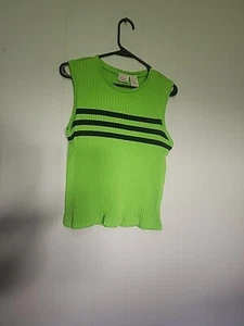 Vintage Fiorlini International Bright Green Sweater Vest With 3 Stripes Sz L - Picture 1 of 4