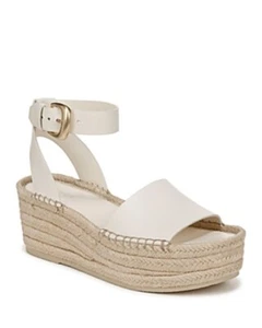 Vince Belisa Square Toe Espadrille Platform Sandals Women 10 White Ankle Strap - Picture 1 of 17