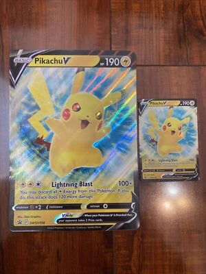 Pokemon Pikachu V SWSH198 Regular & JUMBO Oversized Black Star Promo Cards MINT - Image 1 of 4