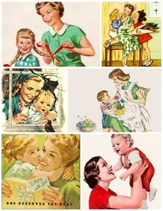 Set of 9 Vintage Retro Moms Mother's Day Collage Cotton Craft Fabric Blocks - Picture 1 of 1