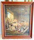 Ancien Tableau Moutons A La Grange Peinture Huile Toile Oil Painting Old Sheep