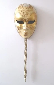 VENEZIANA Gold/Ivory HAND HELD MASK~MARDI GRAS THEATRE COSTUME~Hand Made~ITALY - Picture 1 of 12