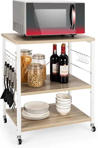 3-Tier Baker’S Rack, Kitchen Utility Serving Cart W/ 10 Removable Hooks, Standin - Picture 1 of 12