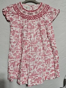 Marmellata Smocked Dress, 2T, Dark Pink- Red Toile Print, Short Sleeve - Picture 1 of 6