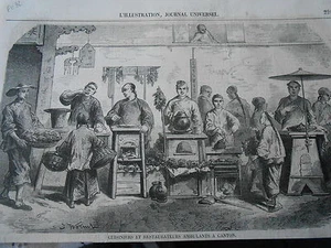 Gravure 1858 - Cuisiniers et restaurateurs ambulants Canton - Imagen 1 de 1