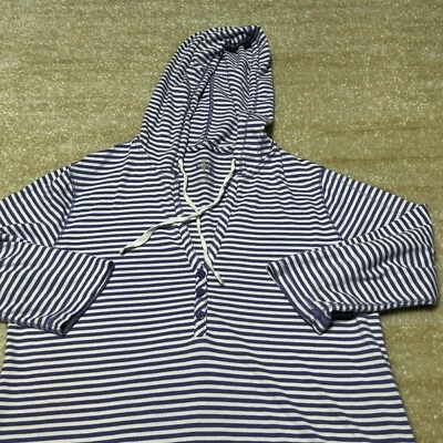 Calvin Klein Womens Large Hooded Tunic Dress Blue White Striped Cotton Modal - Image 1 of 4
