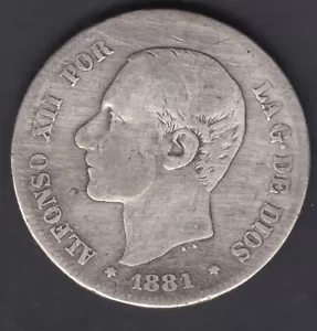 ESPAÑA MONEDA 2 PESETAS ALFONSO XII 1881 MSM PLATA - Imagen 1 de 2