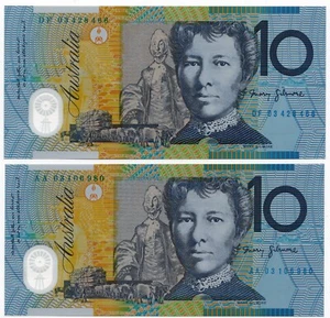 $10 2003 First & Last Prefix AA03 DF03 CFU Australia Ten Polymer Banknote - Bild 1 von 2
