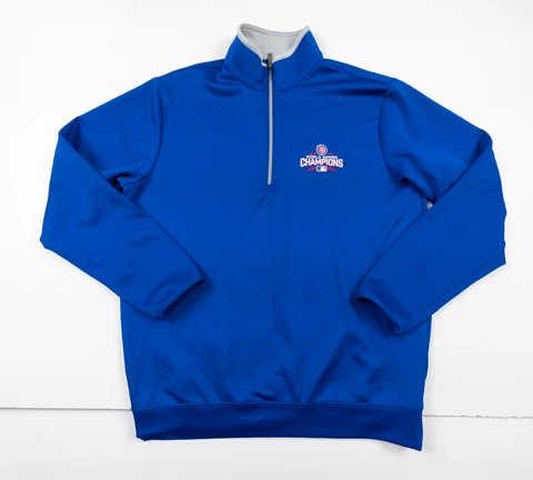 Chicago Cubs Sweater Mens Large Blue 1/4 Zip Pullover MLB Baseball 2016 Champion Cover