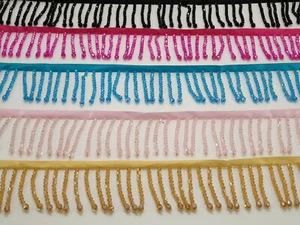 KRISTALL Perlen Fransenborte, Kristallfransen am Satinband. 6cm breit - Bild 1 von 12