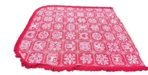 Vtg huge Bates Red White Fringed Coverlet 96 x 106 - Picture 1 of 4