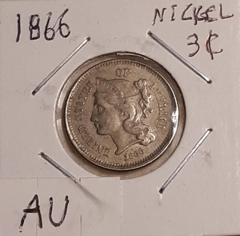 1866 3-Cent Nickel AU Condition Cover