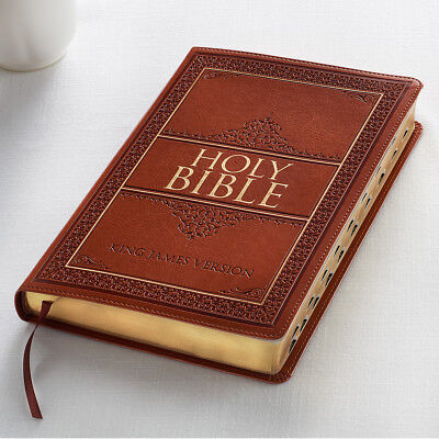 HOLY BIBLE King James Version Large Print Thumb Indexed Tan Faux Leather NEW • 23.95$