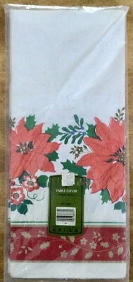 VTG HALLMARK Large Paper Table Cover, Christmas Poinsettias W/Border, 60” X 102” - Image 1 of 3