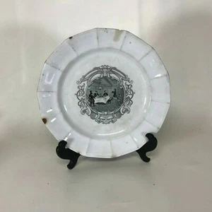 Rare Boston Mails Staffordshire Black Transfer Gentleman Cabin Ironstone Plate - Picture 1 of 6