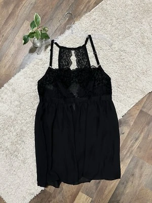 Camisón Babydoll Negro Terciopelo Transparente Cacique Lane Bryant Talla 14/16 Foto 1 de 4