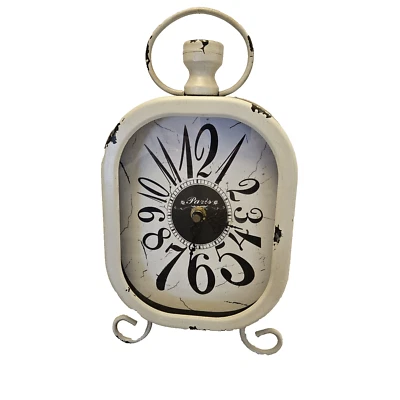 Clock - Farmhouse Rustic Style IVORY Distressed Mantle Decor Shelf BATTERY POWER - Image 1 of 4