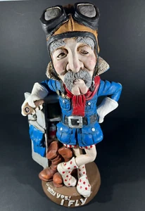 " WHY YES! I FLY" Vintage Plaster Aviator Man Ceramic Statue Figure - Picture 1 of 6