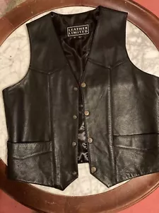 Leather, limited men’s black leather vest with snap buttons - Picture 1 of 5