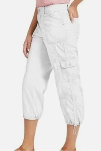 Style & Co Women Pants  White Cotton Blend Cargo Capri Bungee Cord Hem - Picture 1 of 2